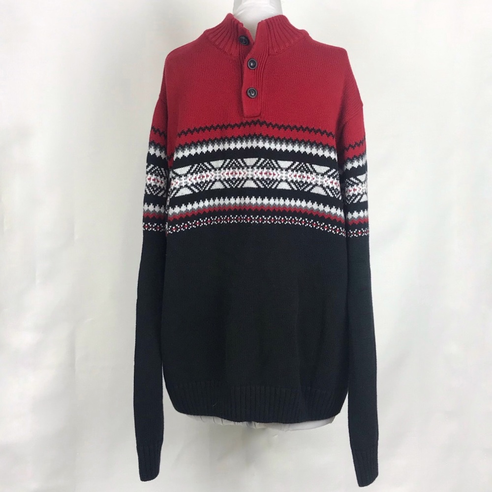 Chaps Fair Isle Style Quarter Button Neck Sweater